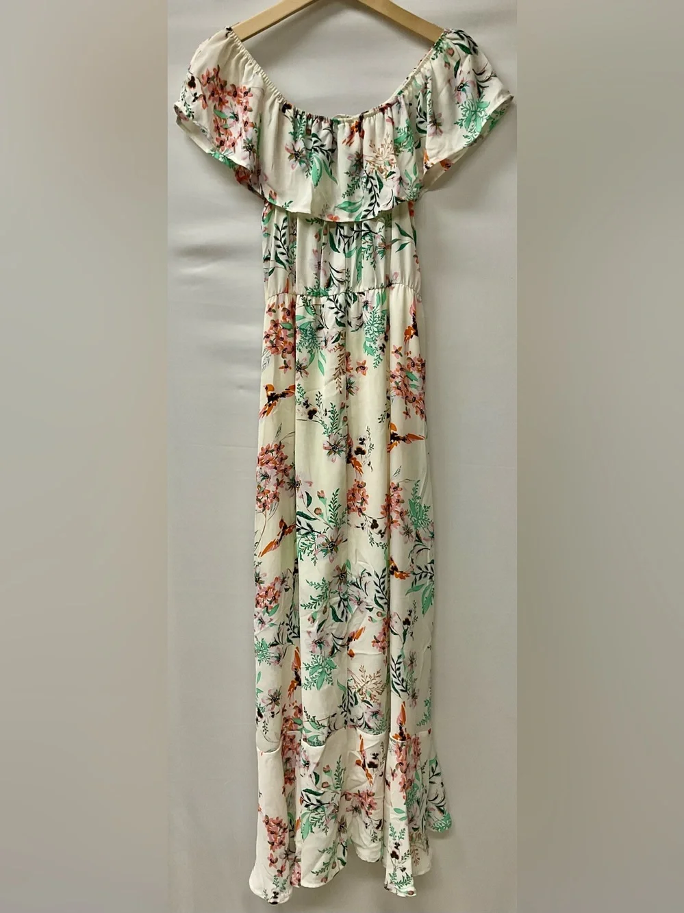 Brand New-Bailey Blue Floral Print Ruffle High-Low Maxi Dress